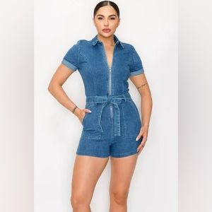 Blashe denim jumpsuit romper new with tags size medium iris basic. Never worn